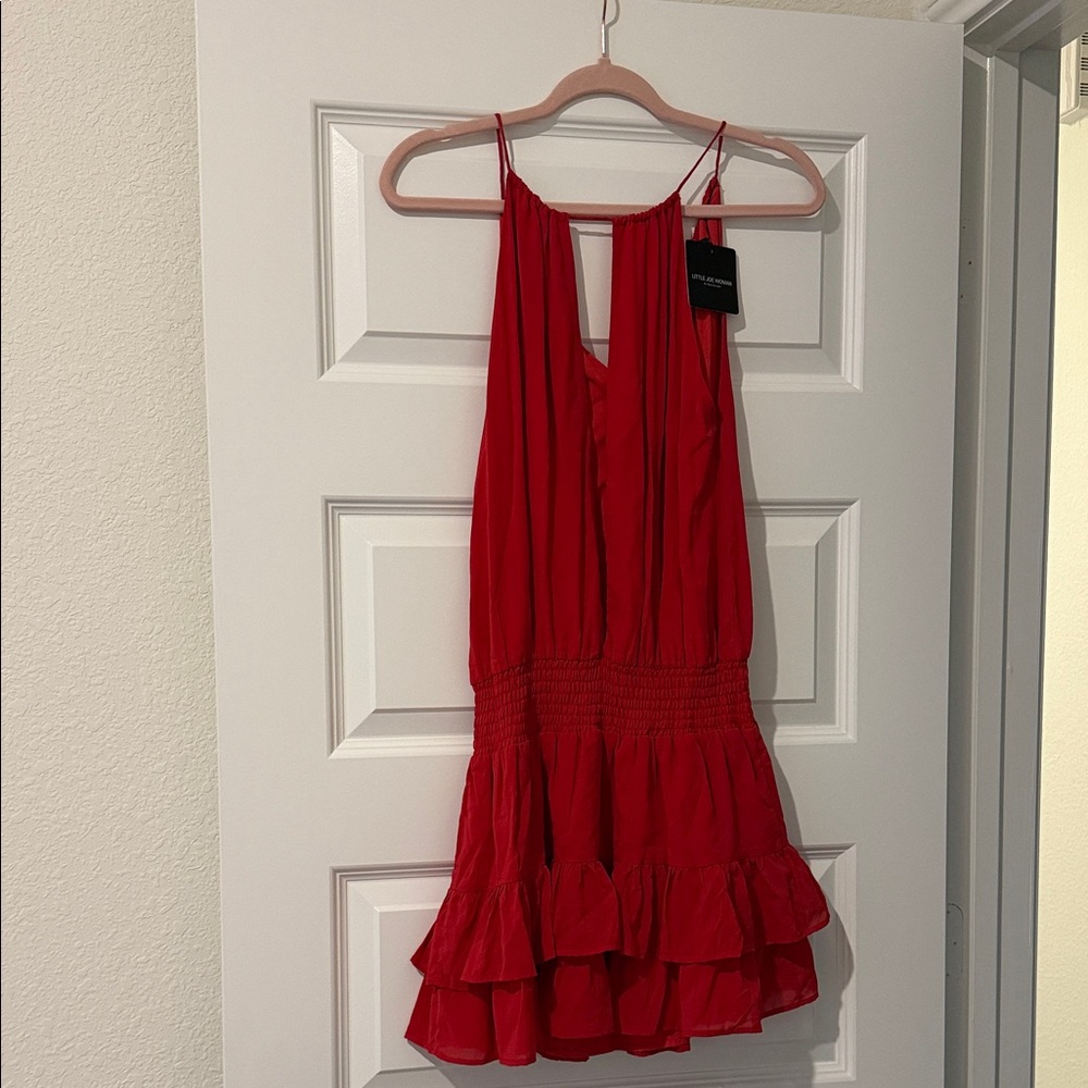 Chic Red Ruffle Mini Dress - Picture 8 of 8